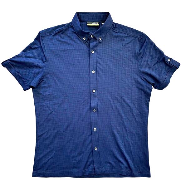 Murano Slim Fit Performance Button-Down Shirt LG Navy Blue Stretch Normcore Dad - Picture 4 of 6